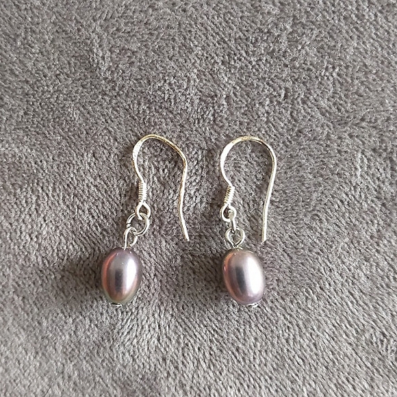 925 sterling silver plum pearl earrings - Picture 2 of 4